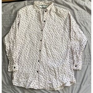 Vintage Robin Ross Women's Size L Light Pink Button Up Shirt W Shoulder Pads